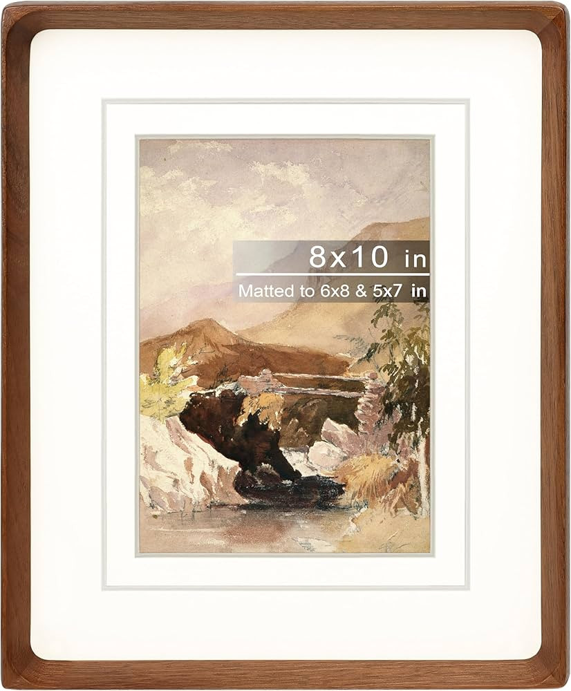 8x10 Picture Frame with Mat for 5x7/6x8, Natural Walnut Wood Handcrafted Rounded Corner with Real... | Amazon (US)
