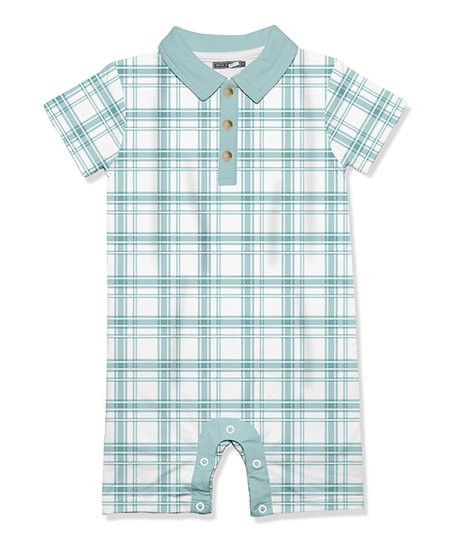 Little Millie Mint Bunny Plaid Polo Romper - Infant & Toddler | Zulily