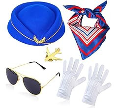 Beelittle Women's Stewardess Costume Accessories Flight Attendant Hat with Air Hostess Cosplay Costu | Amazon (US)