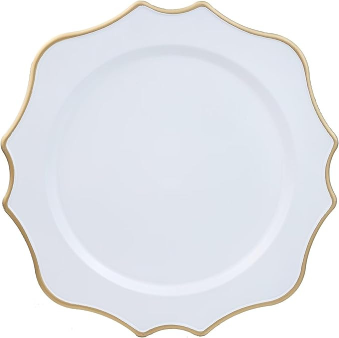 Set of 12 White Chargers for Dinner Plates, 13 Inch Scalloped Plastic Decorative Table Charge Ser... | Amazon (US)