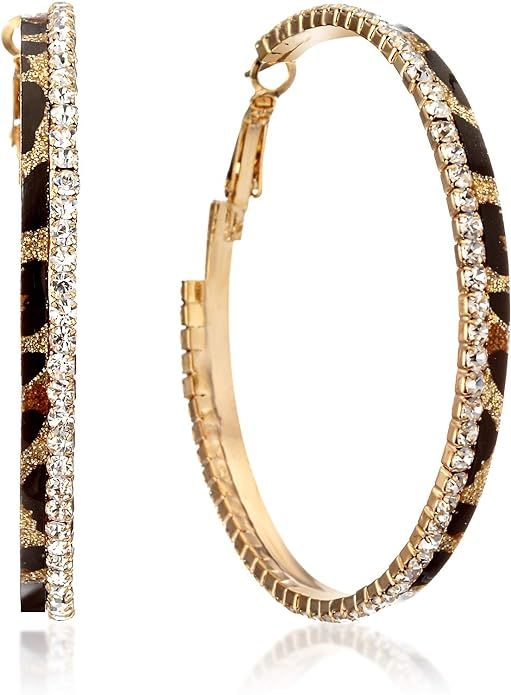 Gemini Women Fashion Leopard Print Crystal Big Round Hoop Earrings Gm148, Size 2.1" inches, Color... | Amazon (US)