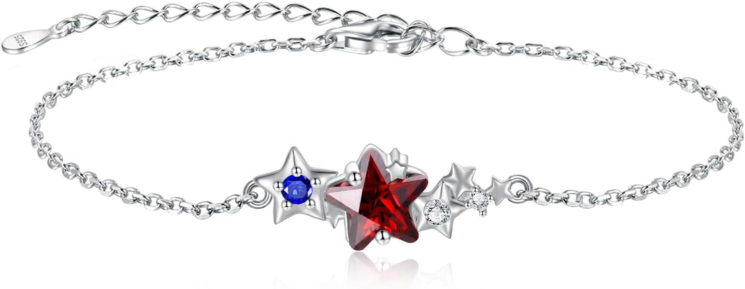 Sariel 925 Sterling Silver Red White Blue Star Bracelet Patriotic Independence Day USA Flag Jewel... | Amazon (US)