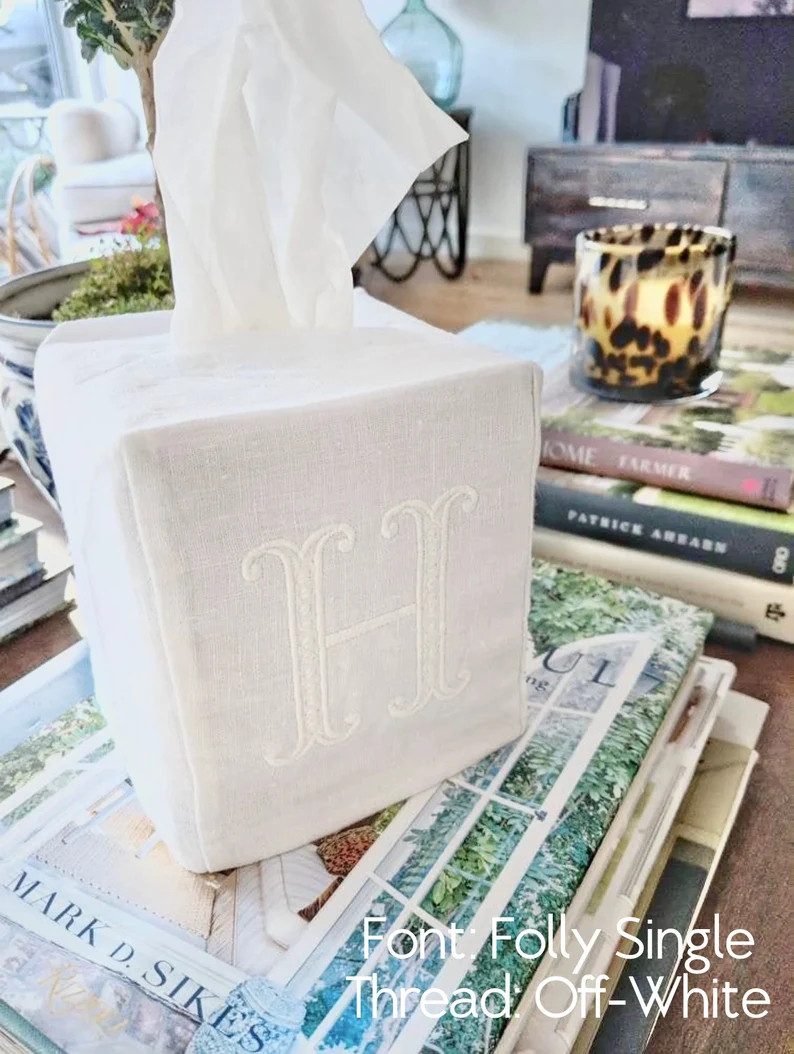Linen Tissue Box Cover With Monogram - Etsy | Etsy (IT)