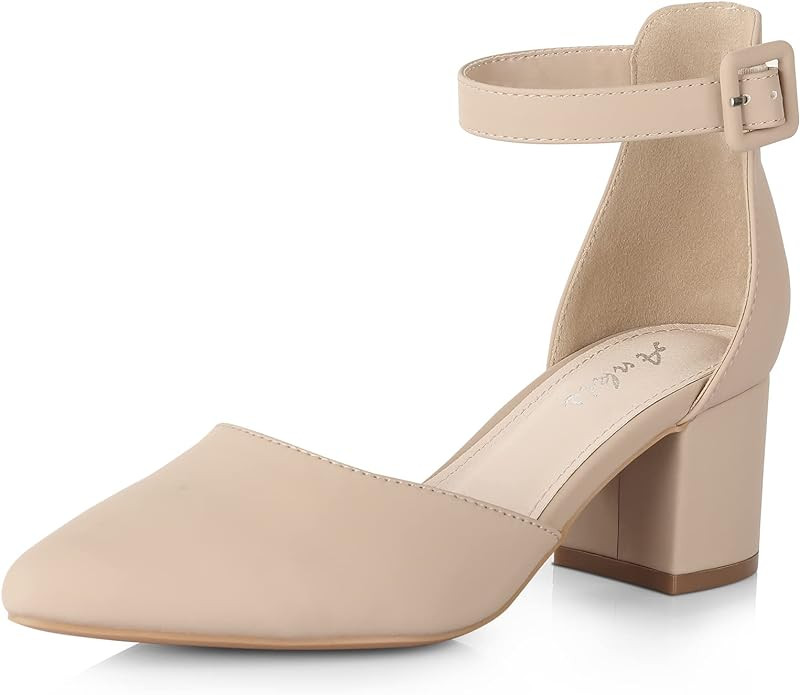 Ankis Closed Toe Heels for Women -Black Nude Gold Silver Pointed Toe Heels Low Block Chunky Women... | Amazon (US)