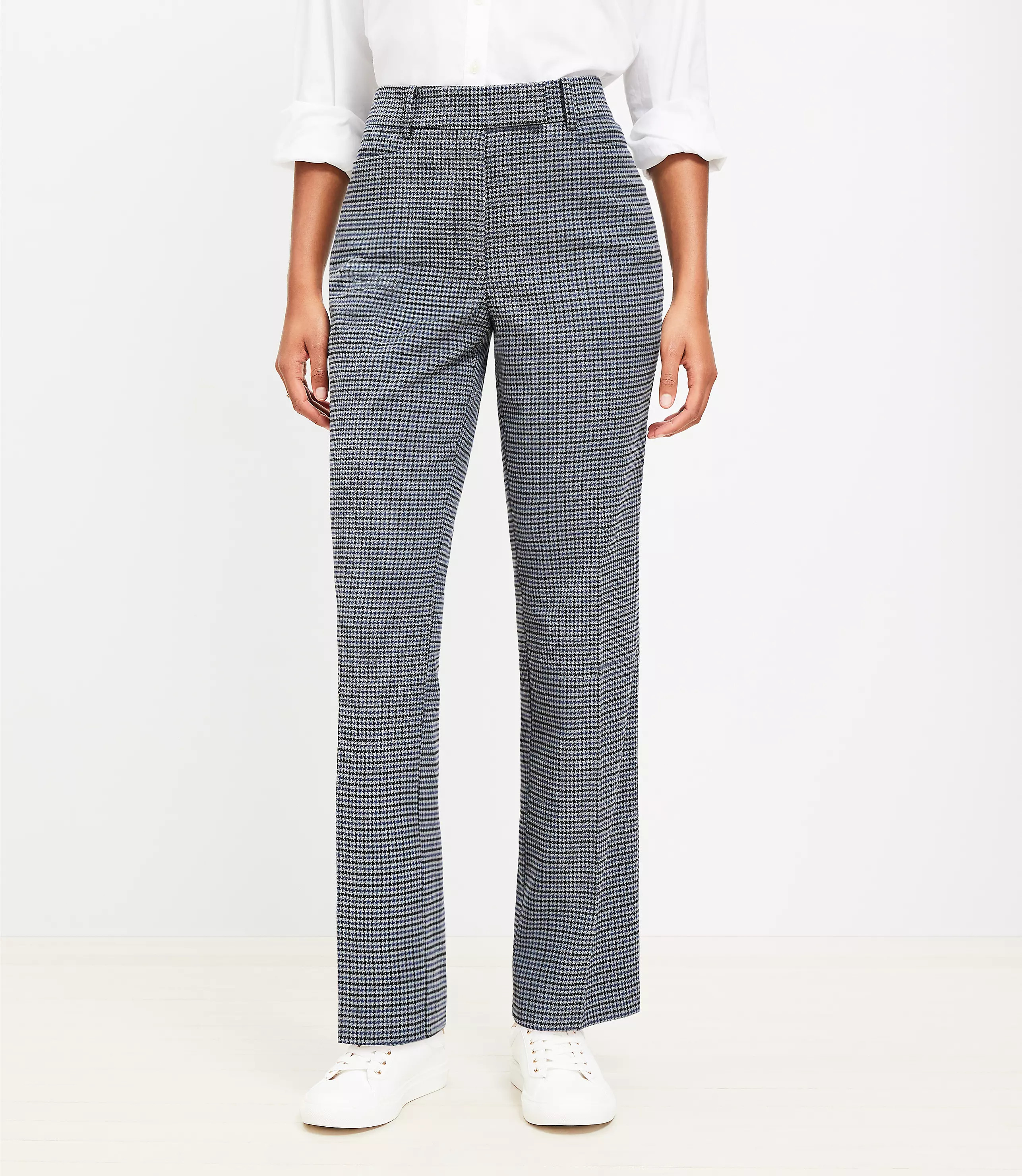 Curvy Full Length Straight Pants in Houndstooth Brushed Flannel | LOFT
