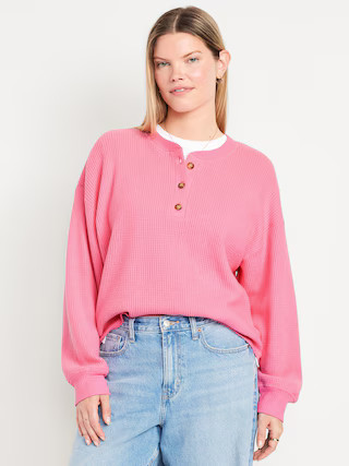 Oversized Cozy Waffle Henley Top | Old Navy (US)