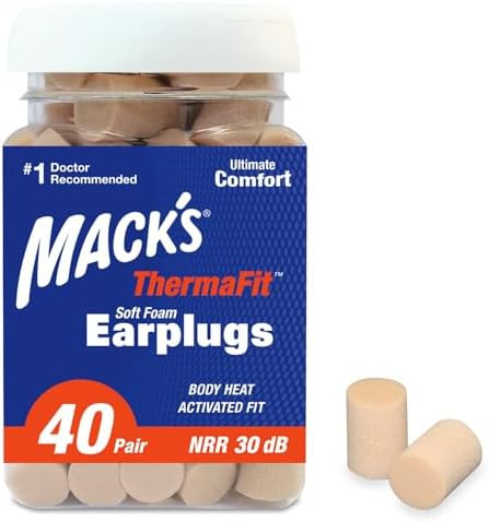 Mack’s ThermaFit Soft Foam Earplugs, 40 Pair - Comfortable Ear Plugs for Sleeping, Snoring, Wor... | Amazon (US)