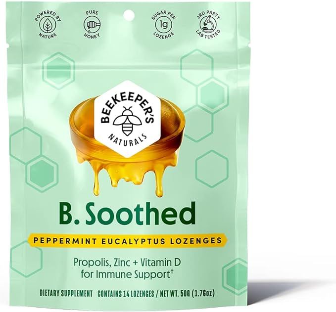Beekeepers Naturals B.Soothed Peppermint Honey Cough Drops-Organic Sore Throat Relief Lozenges-Im... | Amazon (US)