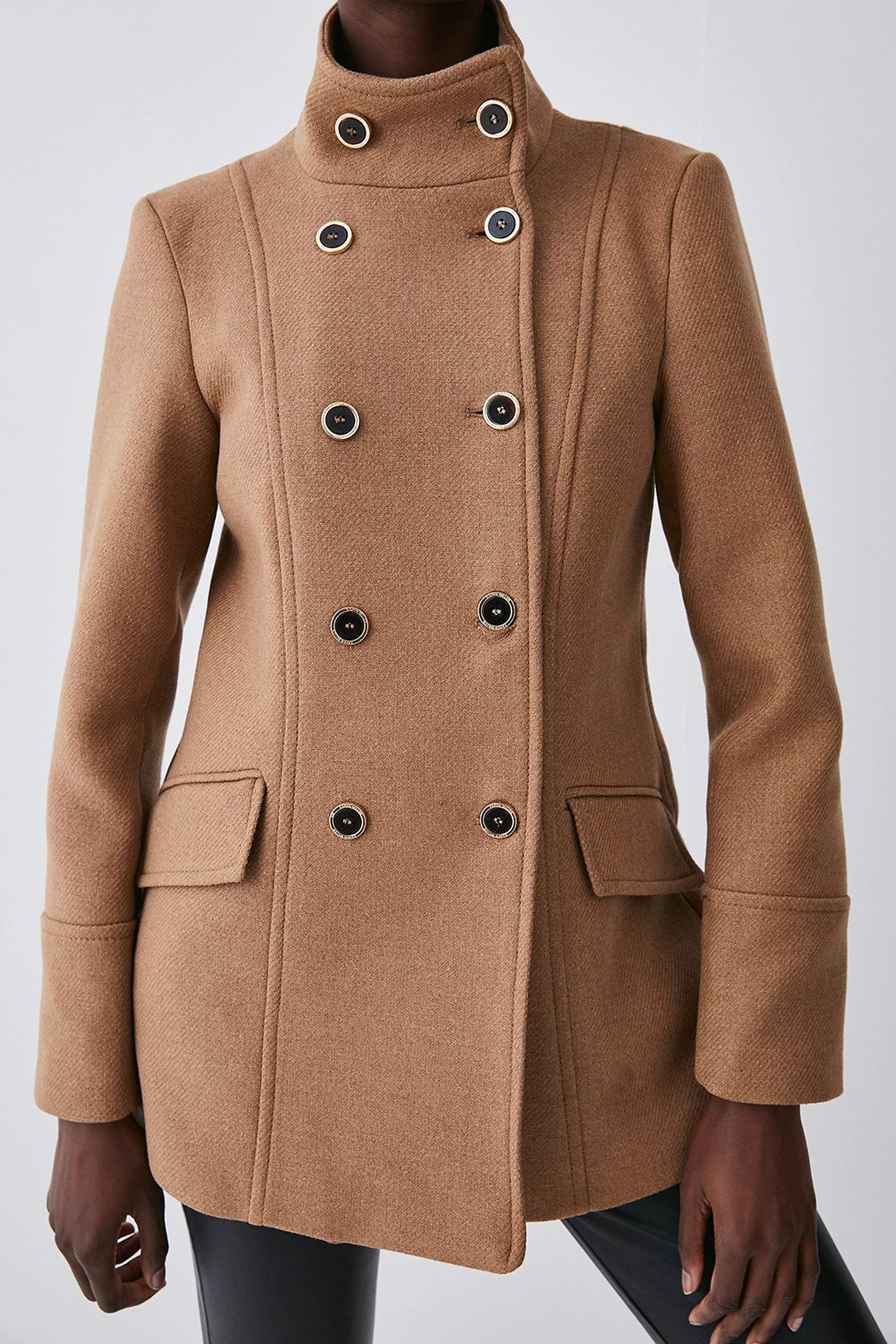 Italian Wool Mix Double Breasted Short Formal Coat | Karen Millen UK + IE + DE + NL