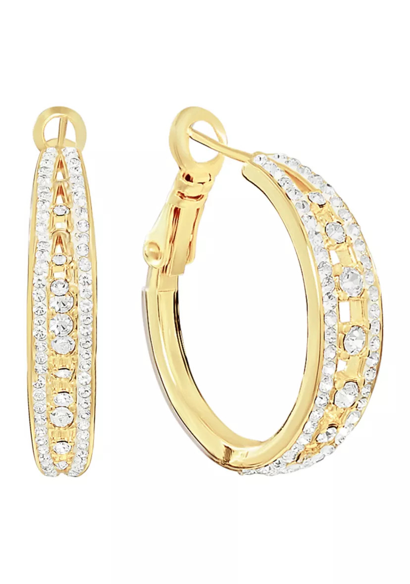 Plated Crystal Double Row Hoop Earrings | Belk