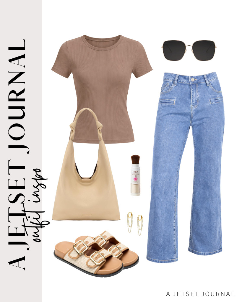 This dark khaki ribbed tee and straight-leg jeans combo is perfect for a busy day! You can wear Project Cloud sandals and use this stylish bag to style the fit. Throw on these gold hoop dangle earrings and apply this best-selling Hawaiian Tropic powder sunscreen to complete the look.

#LTKSeasonal #LTKSaleAlert #LTKTravel
 

 
