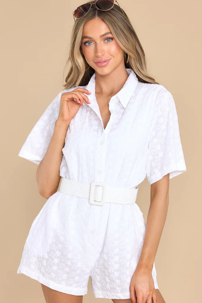 Casual Chic White Floral Embroidered Romper | Red Dress 