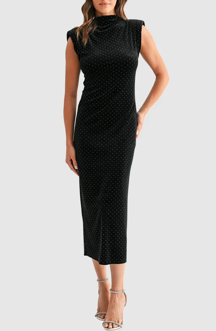 Rhinestone Padded Shoulder Velvet Cocktail Dress | Nordstrom