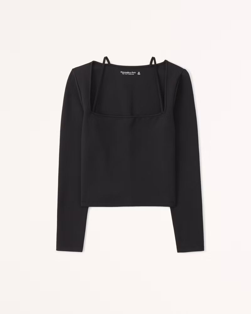 Long-Sleeve Strappy Ponte Top | Abercrombie & Fitch (US)