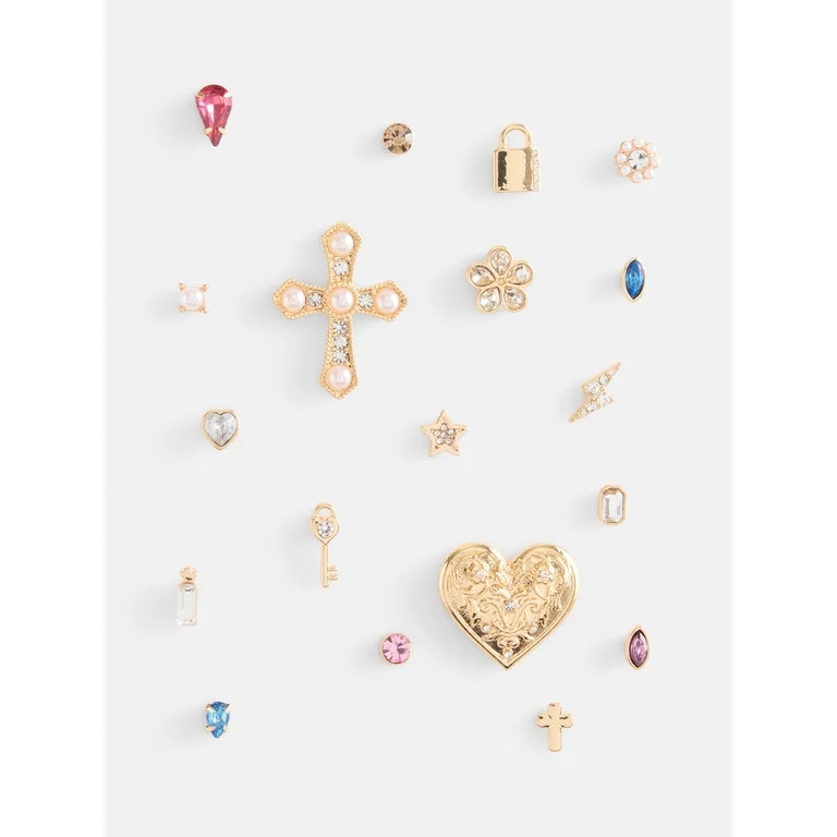 No Boundaries Women\u2019s Gold Tone Pins Set with Heart and Cross, 19 Pieces | Walmart (US)