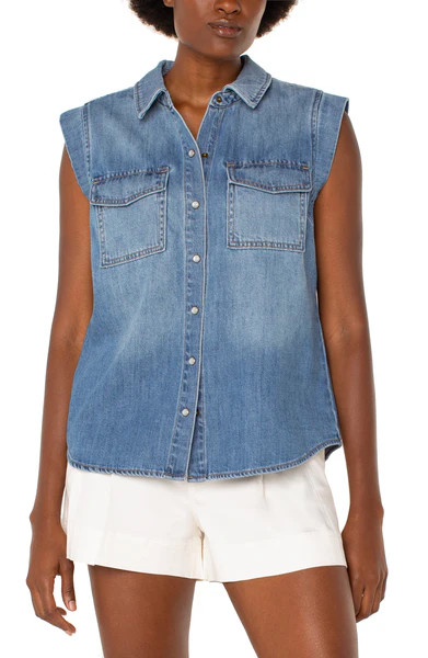 SLEEVELESS SHIRT WITH POCKETS | Liverpool Jeans
