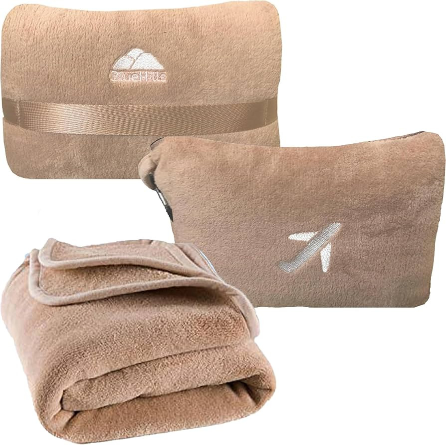 BlueHills Travel Blanket Pillow in Mini Soft Case Premium Plush Airplane Blanket Compact Luggage ... | Amazon (US)