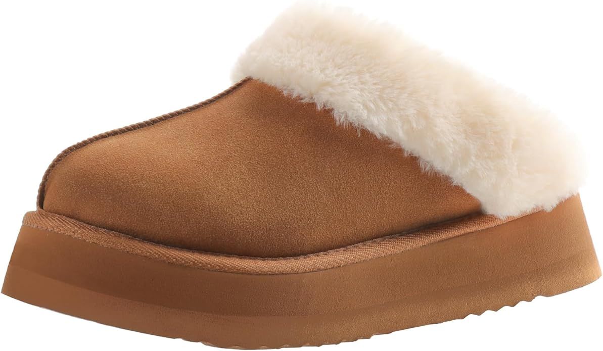 LazyStep Women's Moody Fuzzy Faux Fur Platform Slippers with Comfort Memory Foam, Slip-on Warm Ou... | Amazon (US)
