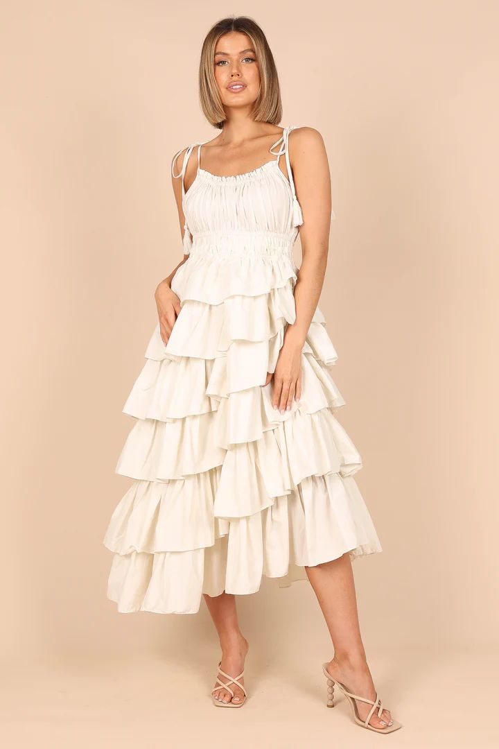 Quartz Tiered Asymmetrical Midi Dress - Cream | Petal & Pup (US)