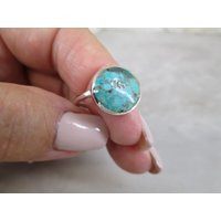 Genuine Turquoise Ring>Turquoise Circle Ring, Genuine Ring, Sterling Silver Ring, Bohemian Chic, Boho, Dainty Ring, Turquoise | Etsy (US)