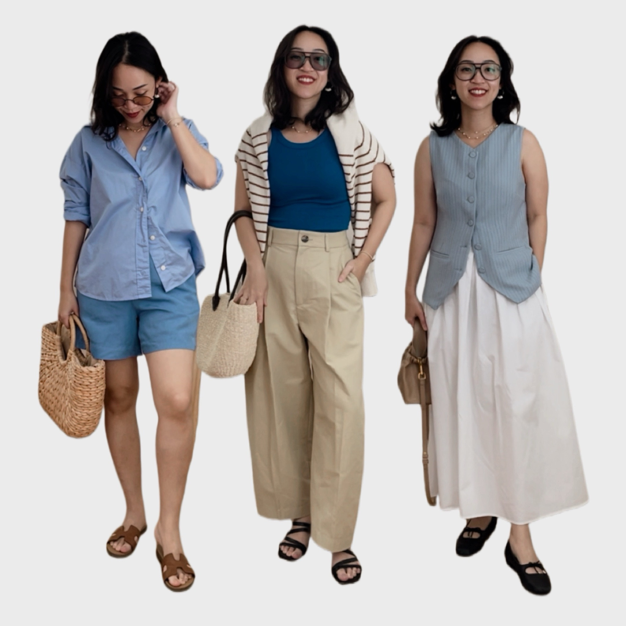 Long pant and blue tank are from Zara