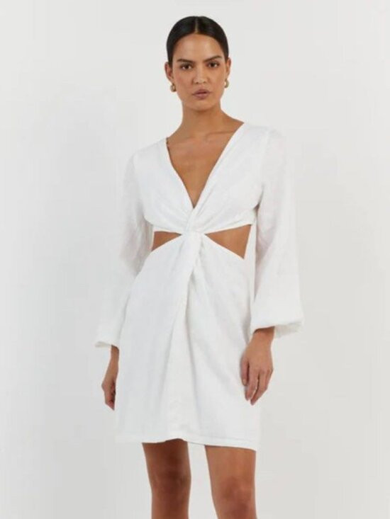 DISSH Tina White Twist Cutout Linen Mini Dress | Poshmark