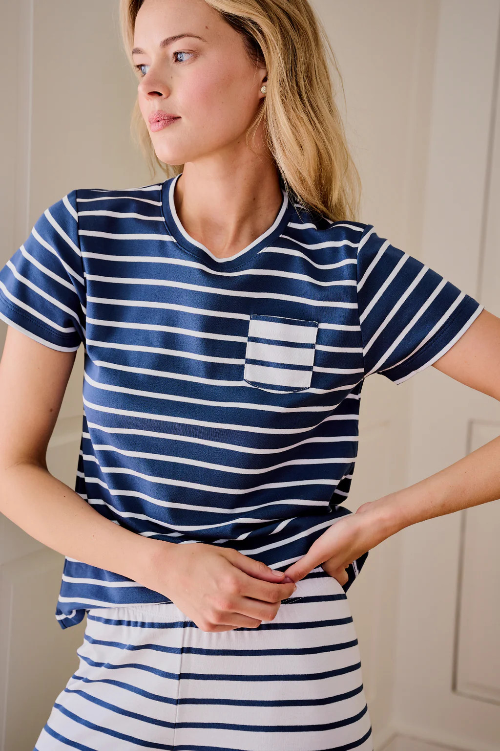 Pima Wide Leg Pajama Set in Mixed Breton Stripe | Lake Pajamas