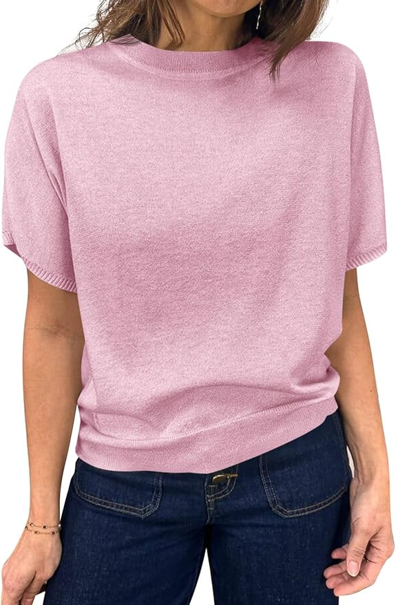 Saodimallsu Women's Short Sleeve Crew Neck Knit Pullover Sweater | Amazon (US)