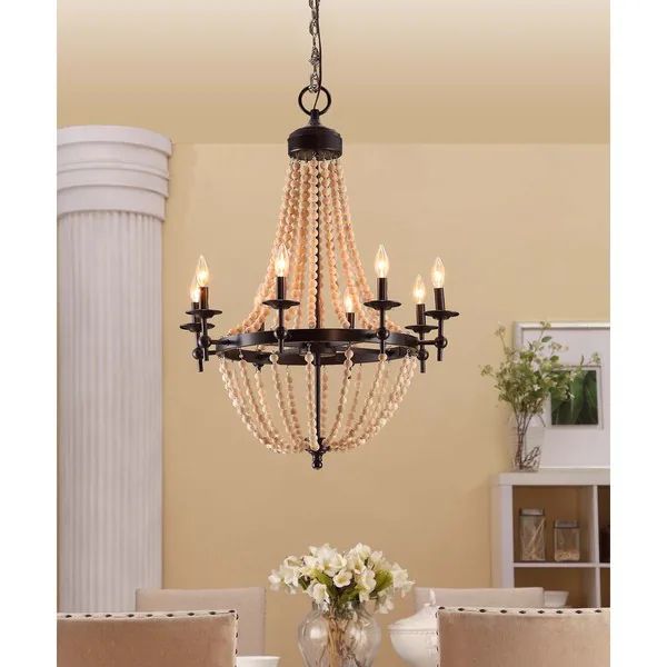 Sonoma Natural Beaded Black 8-light Chandelier | Bed Bath & Beyond