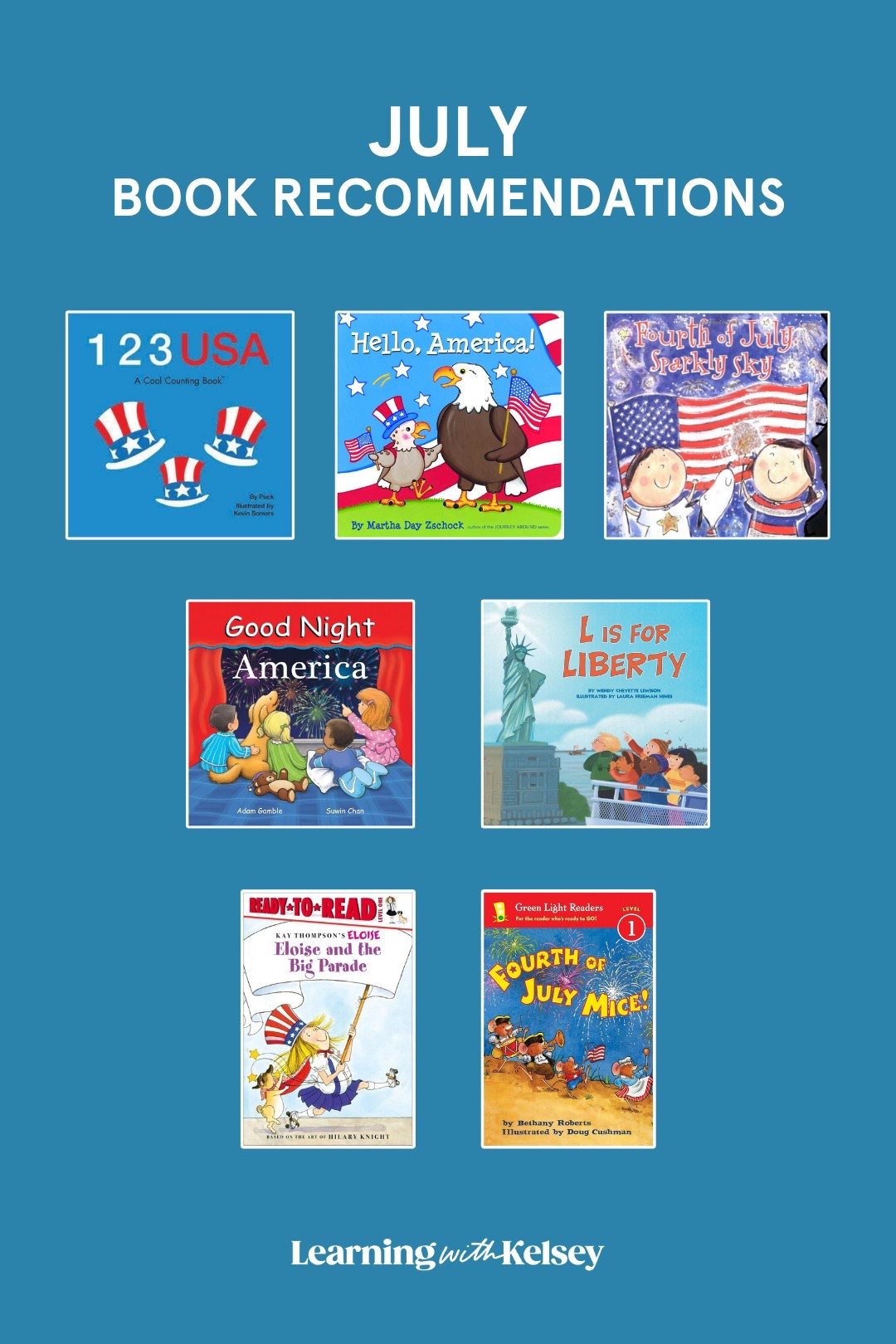 July Book Recommendations 🎆🇺🇸💫 Perfect summer festive reads!! july | amazon | fourth of july | book for kids | seasonal books | affordable | read alouds

TODDLER BOX : 1 2 3 USA, Hello, America, 4th of July Sparkly Sky, Good Night America

PRESCHOOL BOX : Eloise and the Big Parade, Fourth of July Mice, L is for Liberty, Good Night America



#LTKGiftGuide #LTKSeasonal #LTKKids