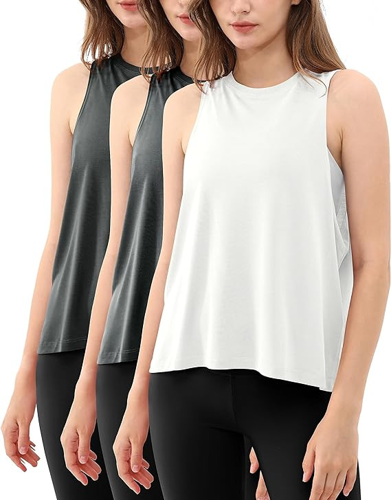 ODODOS 3-Pack Loose Tank Tops for Women Sleeveless Gym Athletic Workout Tops Yoga Shirts | Amazon (US)