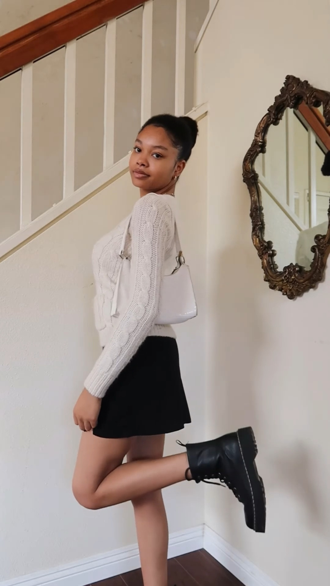 cable knit sweater, cable knit cardigan, black mini skirt, skirt with a slit, white shoulder bag, snake skin bag, black combat boots

fall outfit, winter outfit, fall fashion, winter fashion, holiday outfit, thanksgiving outfit, christmas outfit 

#LTKstyletip #LTKshoecrush #LTKVideo