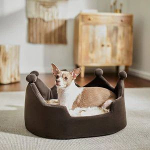 FRISCO Faux Fur Crown Pillow Cat & Dog Bed, Brown - Chewy.com | Chewy.com