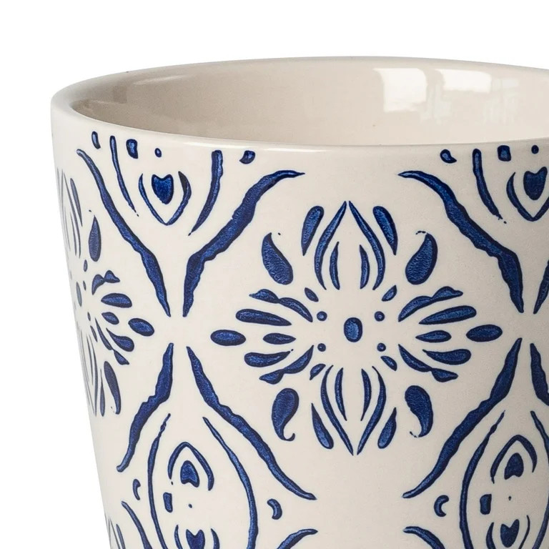 Mainstays 5.9”D x 5.43”H Round Ceramic Blue Medallion Planter, White - Walmart.com | Walmart (US)