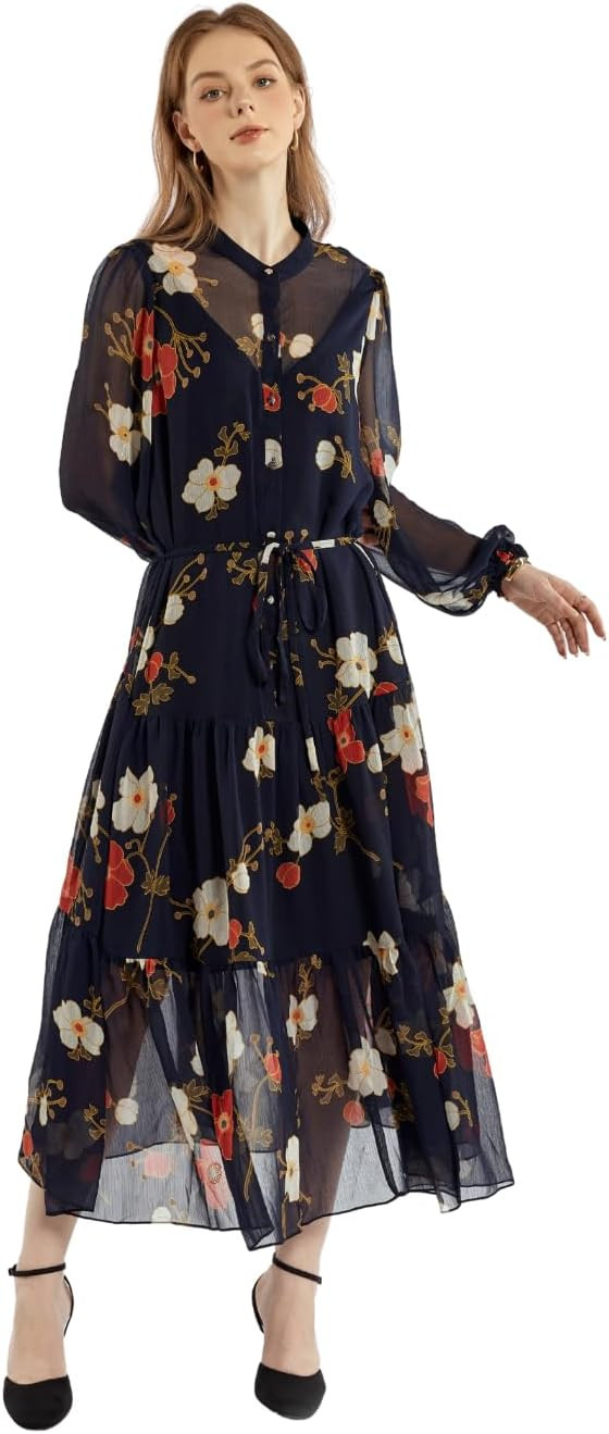 G-Wine Floral Voile Flared Dress for Women 2025, Long Maxi Dress, Flowy Sleeveless Fall Casual Dr... | Amazon (US)