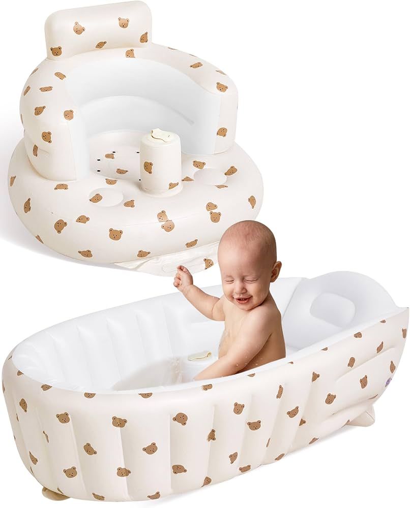 2 Pack Baby Inflatable Seat and Inflatable Baby Bathtub for Babies 3-36 Months with Built in Air ... | Amazon (US)