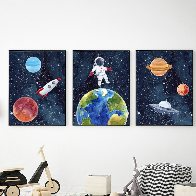 Set of 3 Watercolor Outer Space Wall Art, Digital Download, Printable Wall Art, Watercolor Outer ... | Etsy (US)
