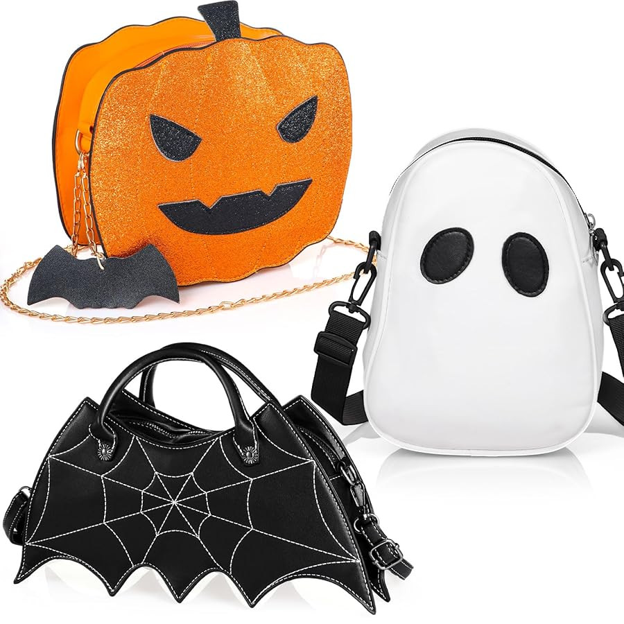 Hillban 3 Pcs Halloween PU Leather Bat Wing Spider Web Shoulder Bag Pumpkin Crossbody Bags Ghost ... | Amazon (US)