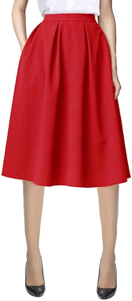 Urban CoCo Women's Knee Length A Line Midi Skirt Casual Work Elastic High Waisted Skirts with Poc... | Amazon (US)