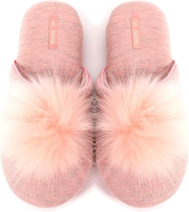 Millffy Women's Cozy House Slippers Fluffy Faux Fur ball Comfy Slides Bedroom Home Cotton knit Sl... | Amazon (US)