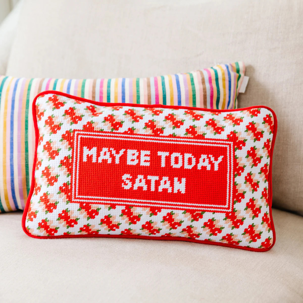 Maybe Today Satan Needlepoint Pillow | Furbish Studio