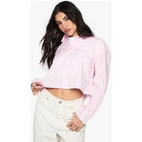boohoo Women's Basic Cropped Shirt in Pink | Size: 8 | Denim/Cotton | boohoo (US & Canada)