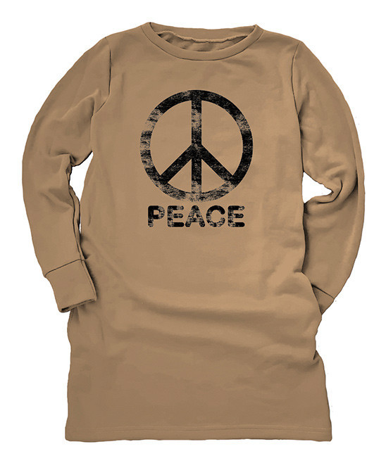 Urban Smalls Women's Casual Dresses Tan - Tan 'Peace' Fleece Long-Sleeve Shift Dress - Women & Plus | Zulily