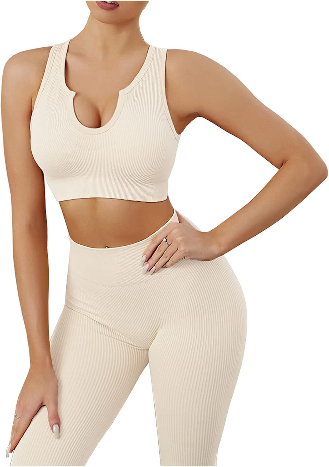 MATIRD Workout Sets for Women 2 Piece Ribbed Seamless Yoga Outfits Set High Waist Leggings Sports... | Amazon (US)