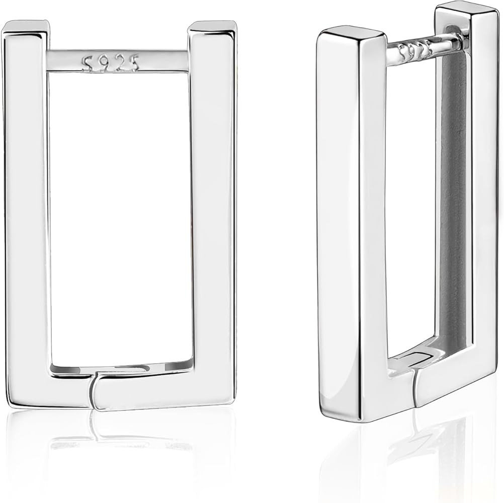 925 Sterling Silver Hoop Earrings for Women Trendy Small Square Hypoallergenic 14K Gold Plated Ho... | Amazon (US)