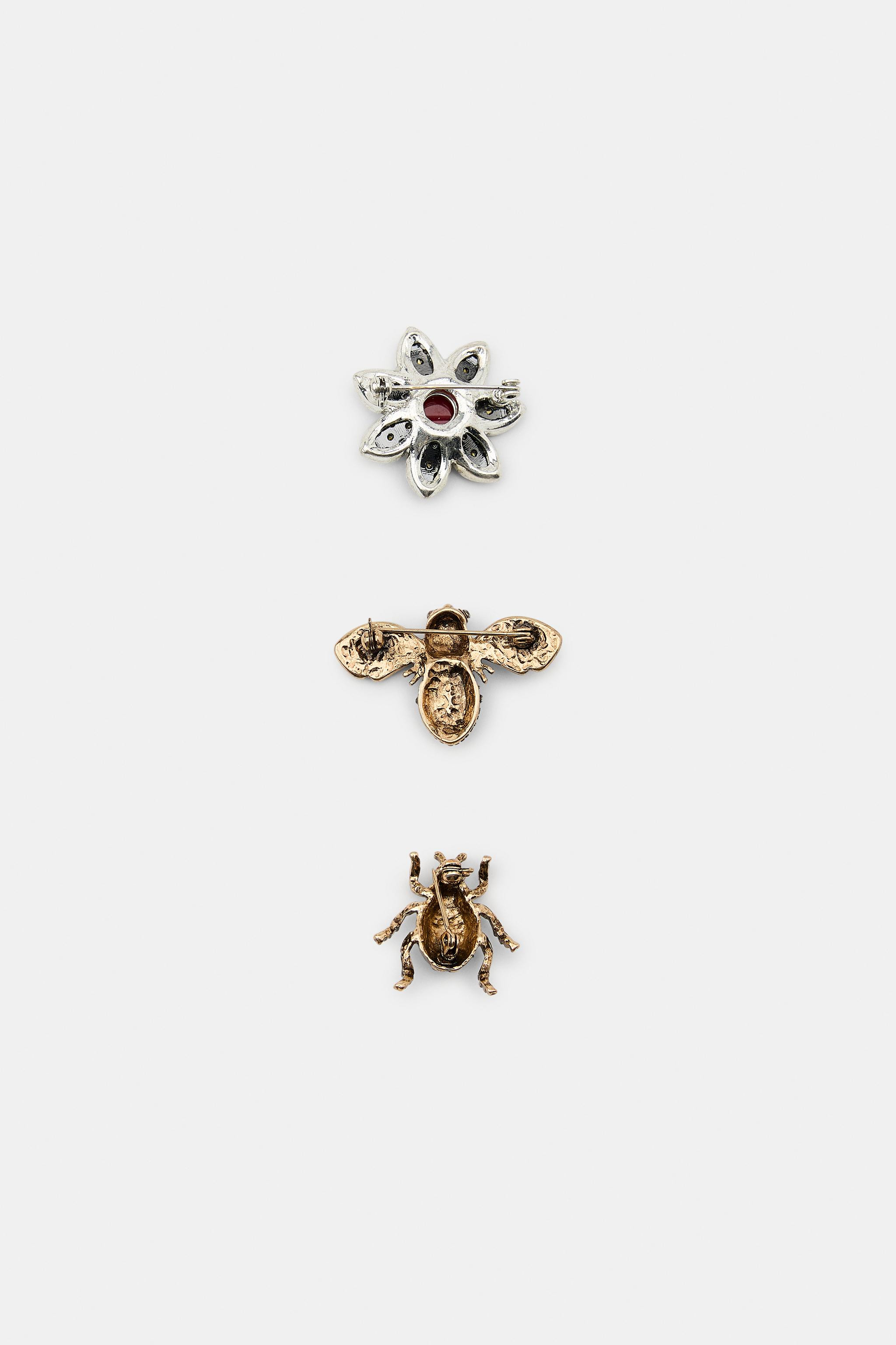 PACK OF 3 SPARKLY FLOWER AND INSECT BROOCHES | Zara US