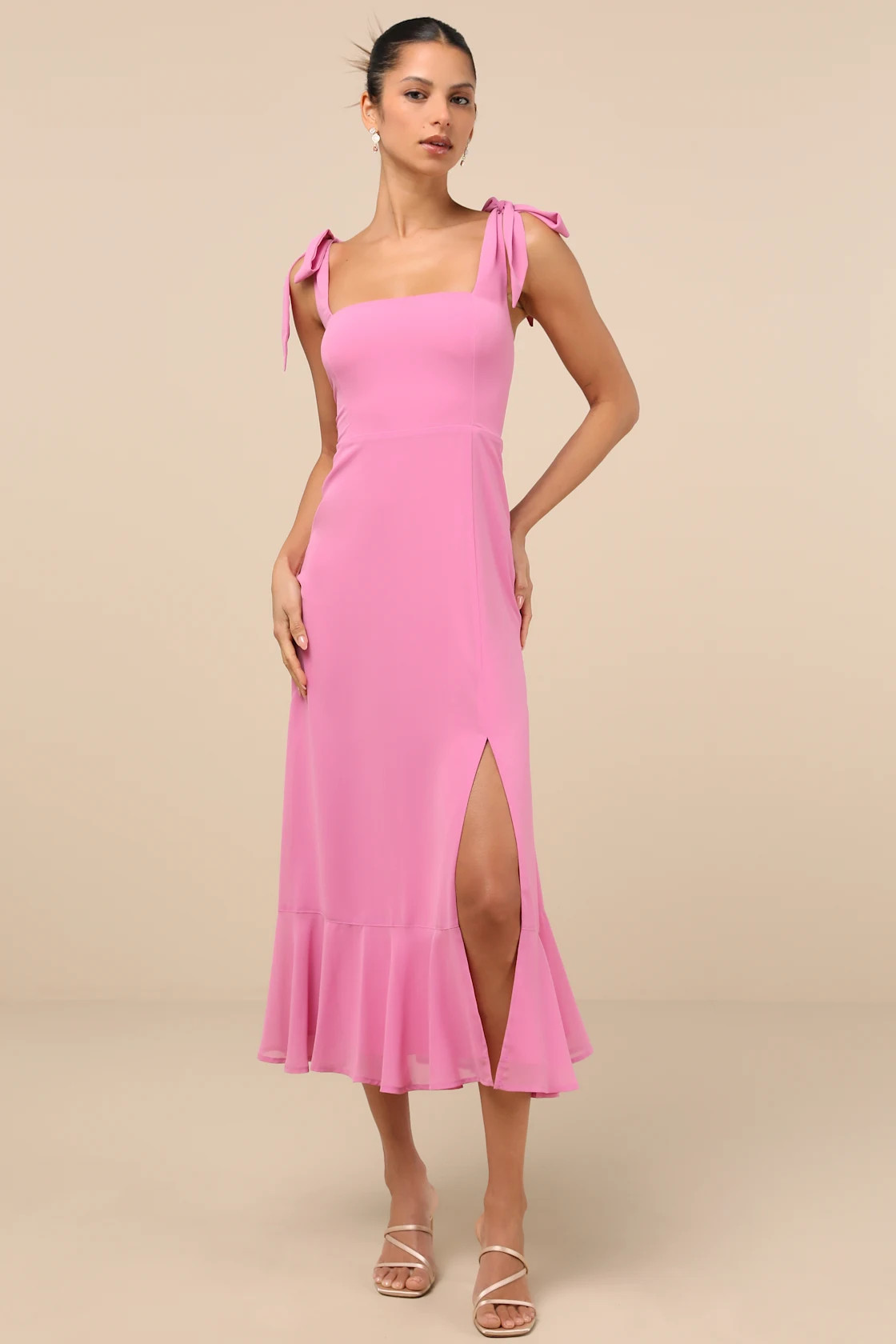 Summer Invite Pink Tie-Strap Tiered Midi Dress | Lulus