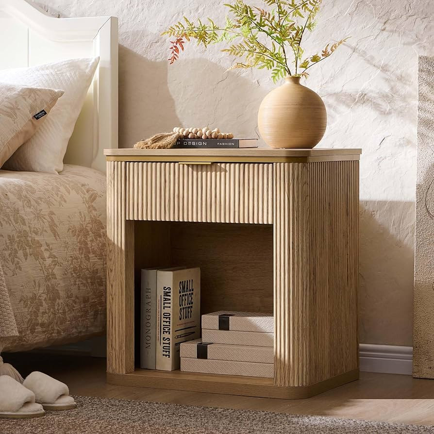 T4TREAM 23" Large Mid Century Modern Fluted Nightstand with Drawer, End Table, Bedside Table for ... | Amazon (US)