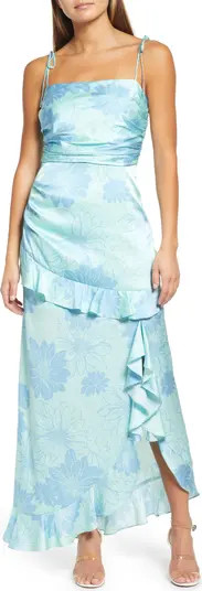 WAYF Floral Tie Strap Satin Maxi Dress | Nordstrom | Nordstrom