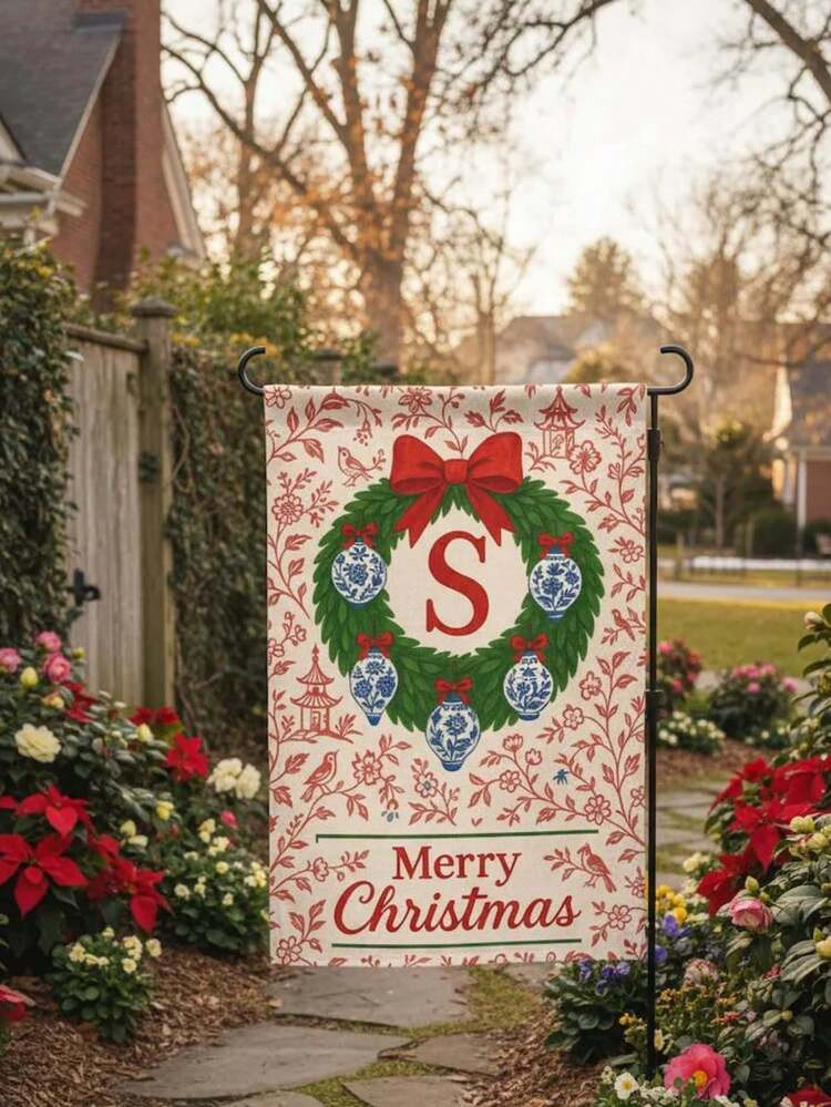 1 Piece/26 Surname First Letter Blue And White Porcelain Bow Wreath Christmas Garden Flag, 12x18 Inch Double-Sided Flag, Courtyard Surname Flag, Very Suitable For Outdoor Decoration, Home And Scene Decoration For Thanksgiving, Christmas And New Year, Christmas Garden Flag [Flags Only]
5.00
(8)
 | SHEIN